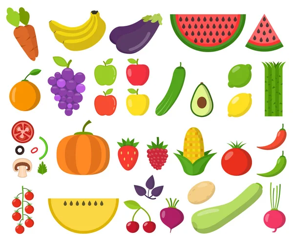 Conjunto Frutas Verduras Ilustración Vectorial Plana — Vector de stock