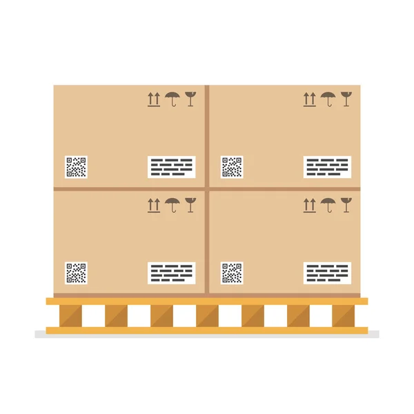 Kartonnen Dozen Met Fragiele Tekenen Barcode Beboste Pallet Vectorillustratie — Stockvector