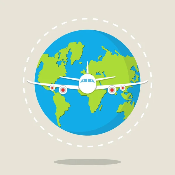 Världen Karta Med Flygplan Resa Runt Världen Konceptet — Stock vektor