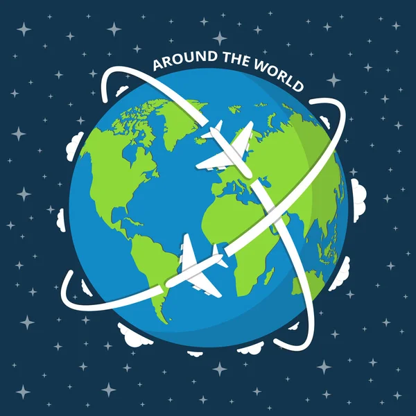 Världen Karta Med Flygplan Resa Runt Världen Konceptet — Stock vektor