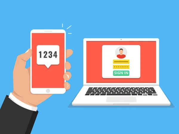 İki adım kimlik doğrulama kavramı. Doğrulama yanında smartphone. Vektör çizim.