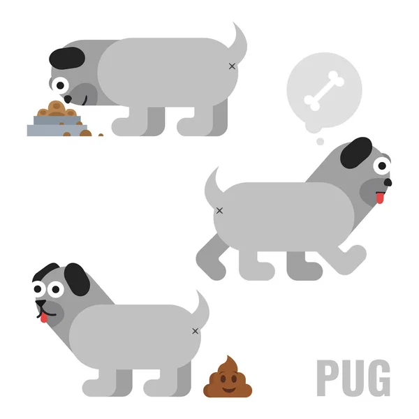 Cartoon Set Pug Dog Male Dog Character Vector Illustration — Stock Vector