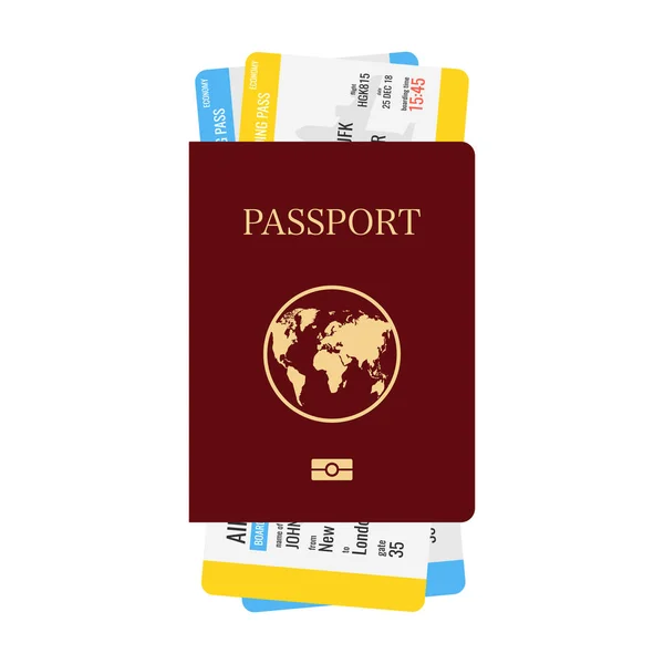 Paspor Internasional Dengan Tiket Konsep Perjalanan Udara Ilustrasi Vektor - Stok Vektor
