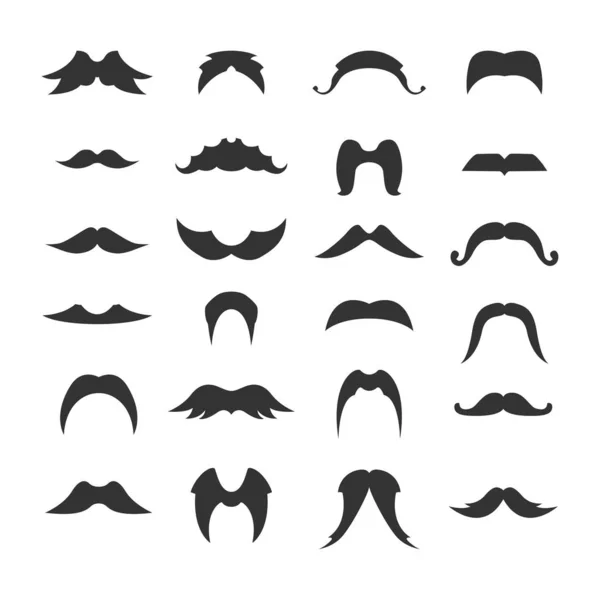 Big Set Mustaches Black Silhouettes Collection Men Mustaches Vector Illustration — Stock Vector