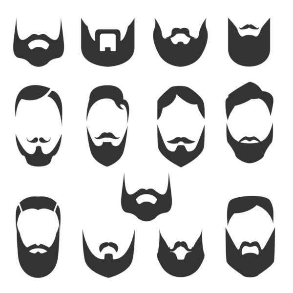 Set Bearded Men Faces Hipsters Different Haircuts Mustaches Beards Silhouettes — Stock Vector