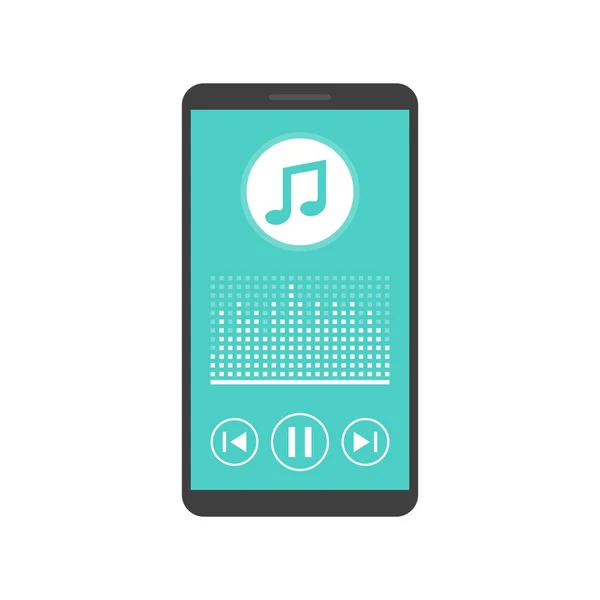 Smartphone Met App Van Speler Van Muziek Het Scherm Vectorillustratie — Stockvector