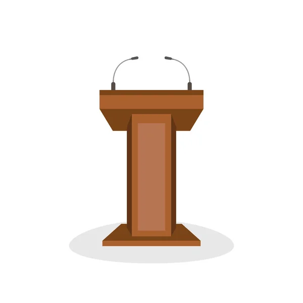 Wooden Podium Tribune Stand Rostrum Microphones Flat Cartoon Style Vector — Stock Vector