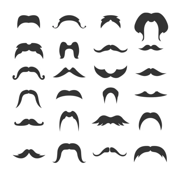 Big Set Mustaches Black Silhouettes Collection Men Mustaches Vector Illustration — Stock Vector