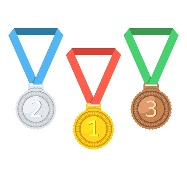 Altın Gümüş Bronz Madalya Birincilik Için Kupa Beyaz Arka Plan — Stok Vektör