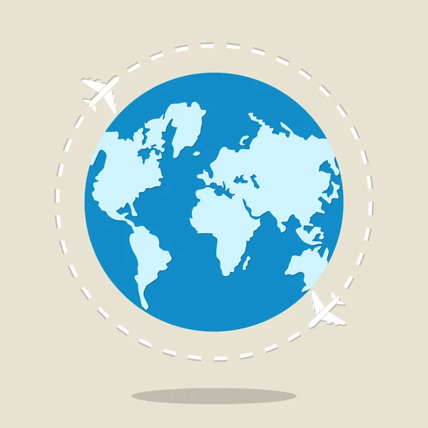 Mapa Mundo Com Avião Viajar Redor Conceito Mundo — Vetor de Stock
