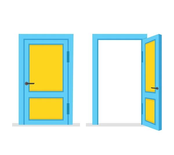 Doors Closed Open Flat Cartoon Style Vector Illustration — Stock Vector