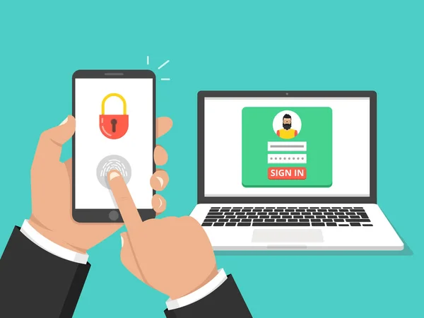 İki adım kimlik doğrulama kavramı. Doğrulama yanında smartphone. Vektör çizim.