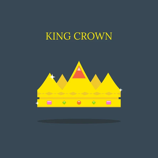 Gold King Crown Flat Vector Illustration — Stock Vector