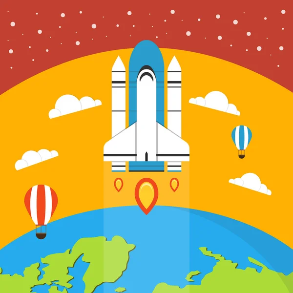 Lanzamiento Colorido Cohetes Ilustración Del Vector Espacial — Vector de stock