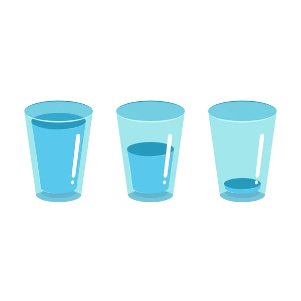 Vasos Listos Para Agua Vasos Llenos Vacíos Medio Llenos Agua — Archivo Imágenes Vectoriales