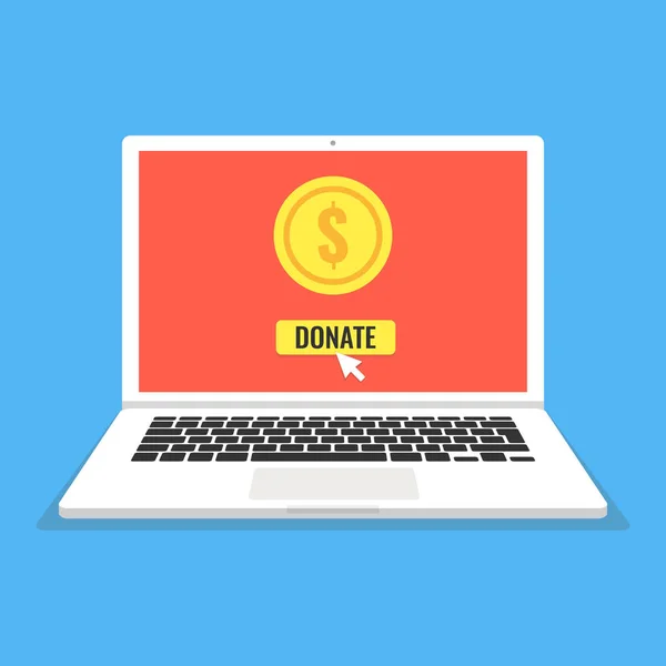 Donate Online Concept Laptop Gold Coins Donate Box Screen Vector — Stock Vector