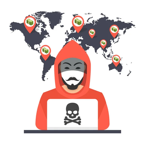 Hacker Uomo Con Computer Portatile Vettoriale Illustrazione — Vettoriale Stock
