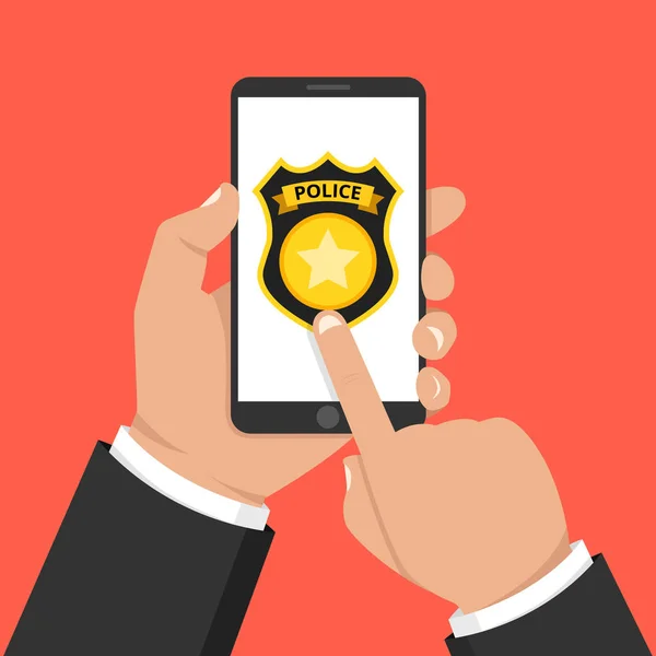 Концепція Екстреного Виклику 911 Рука Тримає Мобільний Телефон Поліцією Екрані — стоковий вектор