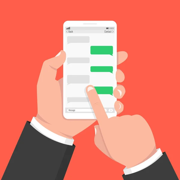 Mão Segurando Smartphone Com Aplicativo Com Caixas Bate Papo Ilustração —  Vetores de Stock