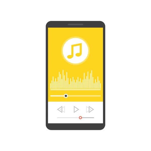 Smartphone Met App Van Speler Van Muziek Het Scherm Vectorillustratie — Stockvector