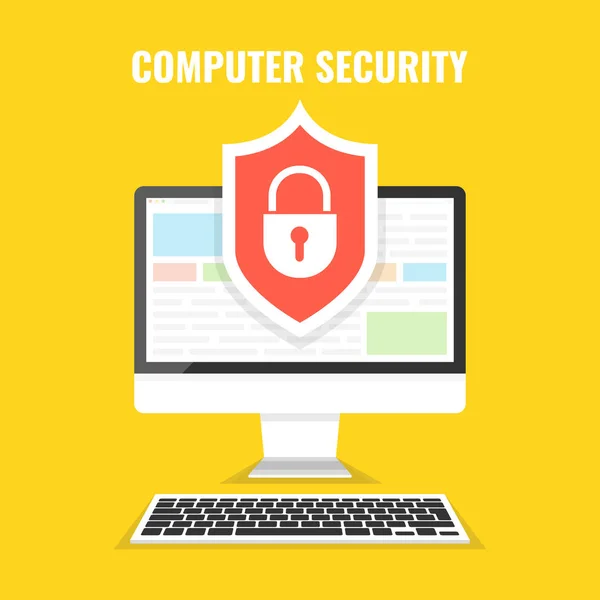 コンピューターのセキュリティの概念 コンピューター画面のロックに フラットな漫画のスタイル ベクトル図 — ストックベクタ