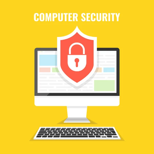 Concepto Seguridad Informática Computadora Con Bloqueo Pantalla Estilo Plano Dibujos — Archivo Imágenes Vectoriales