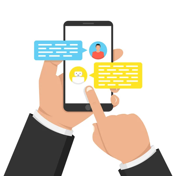 Concetto Chatbot Chat Utente Con Bot Chat Smartphone Utente Parla — Vettoriale Stock