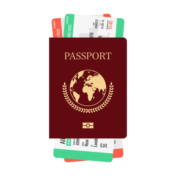 Paspor Internasional Dengan Tiket Konsep Perjalanan Udara Ilustrasi Vektor - Stok Vektor