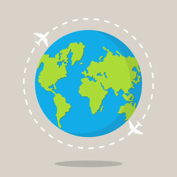 Mapa Del Mundo Con Avión Viajar Alrededor Del Mundo Concepto — Vector de stock