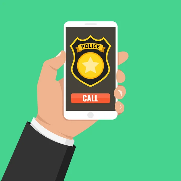 Chamada Emergência 911 Conceito Mão Segurando Telefone Celular Com Polícia —  Vetores de Stock
