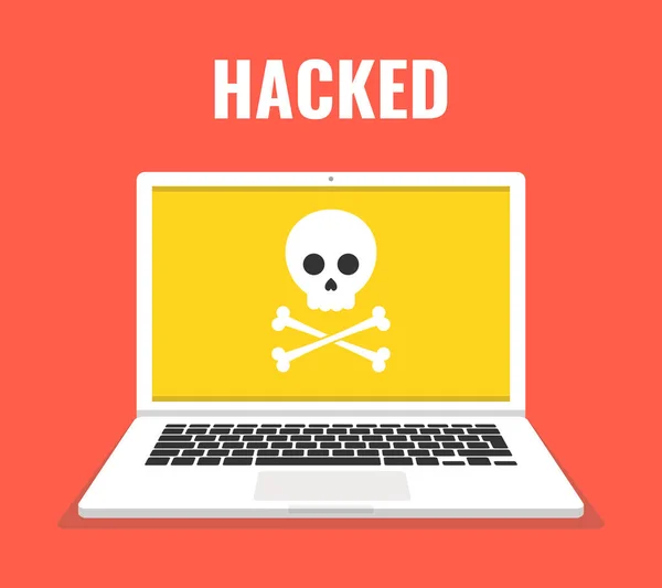 Laptop Czaszką Ekranie Koncepcja Wirusy Piractwo Hacking Bezpieczeństwa Ilustracja Wektorowa — Wektor stockowy