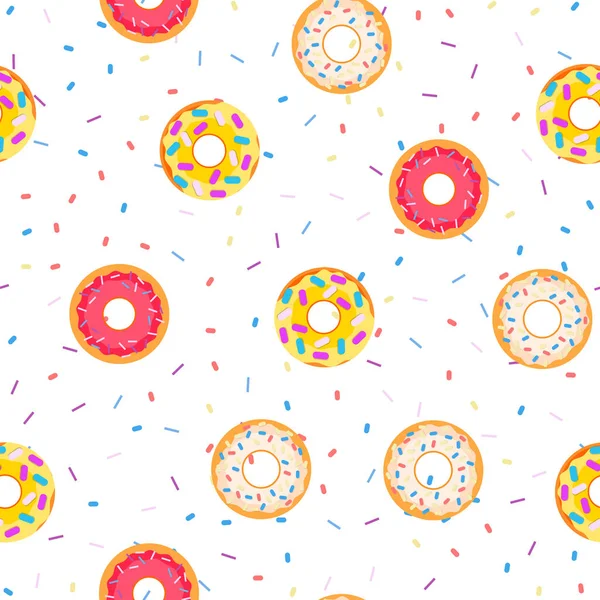 Donuts Sem Costura Padrão Fundo Alimentar Ilustração Vetorial — Vetor de Stock