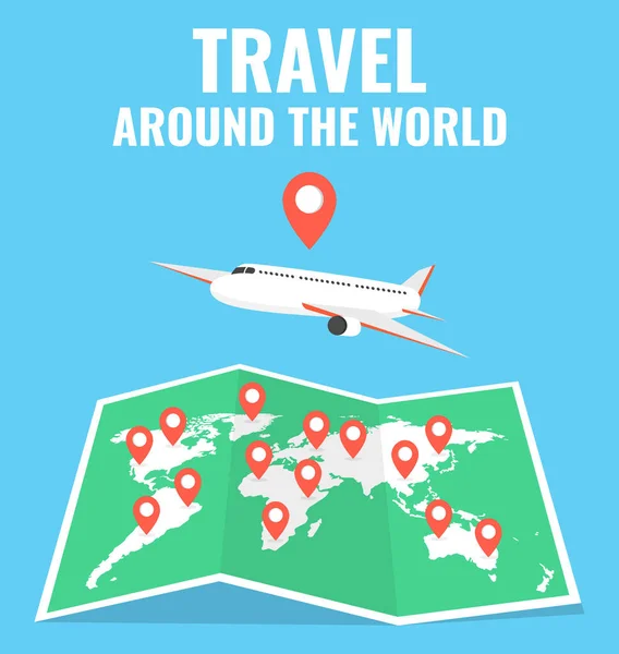 Dünya Harita Uçak Ile Dünya Kavramı Seyahat — Stok Vektör