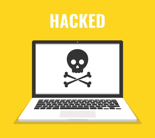 Laptop Czaszką Ekranie Koncepcja Wirusy Piractwo Hacking Bezpieczeństwa Ilustracja Wektorowa — Wektor stockowy