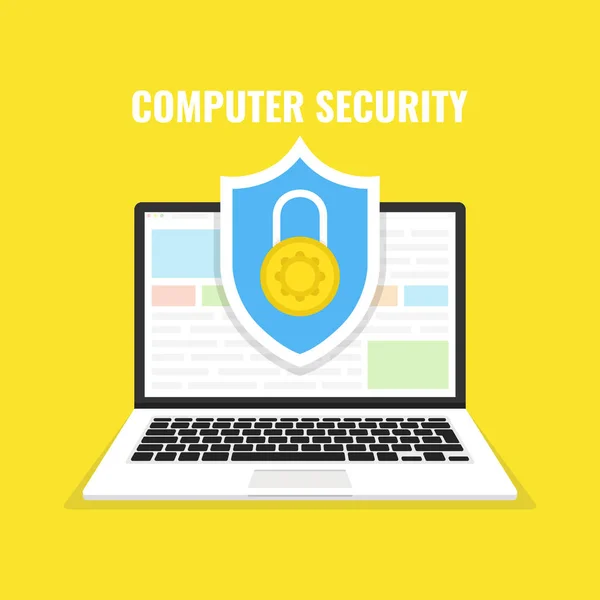 コンピューターのセキュリティの概念 コンピューター画面のロックに フラットな漫画のスタイル ベクトル図 — ストックベクタ