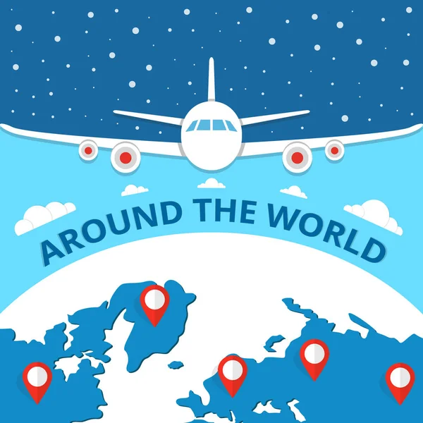 Carte Monde Avec Avion Voyage Autour Monde Concept — Image vectorielle