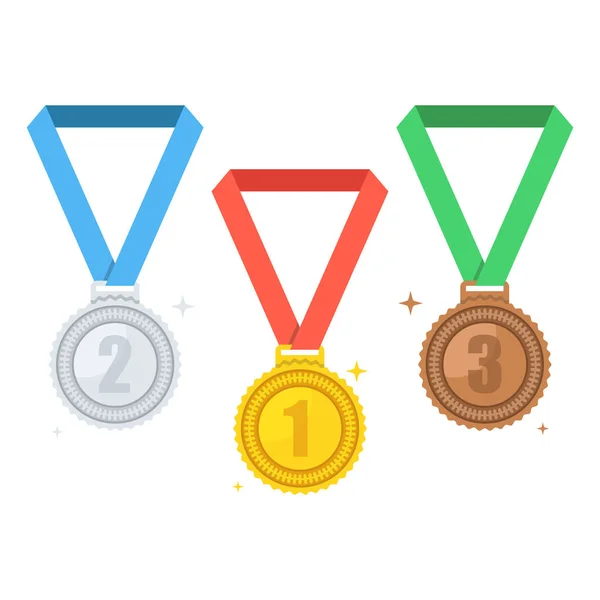 Zlatá Stříbrná Bronzová Medaile První Místo Trofej Cenu Pro Vítěze — Stockový vektor