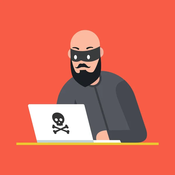 Haker Człowiek Ilustracji Wektorowych Laptopa — Wektor stockowy