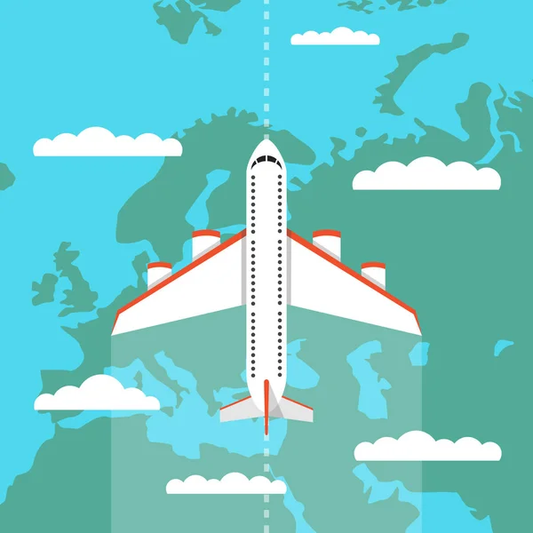 Mapa Del Mundo Con Avión Viajar Alrededor Del Mundo Concepto — Vector de stock