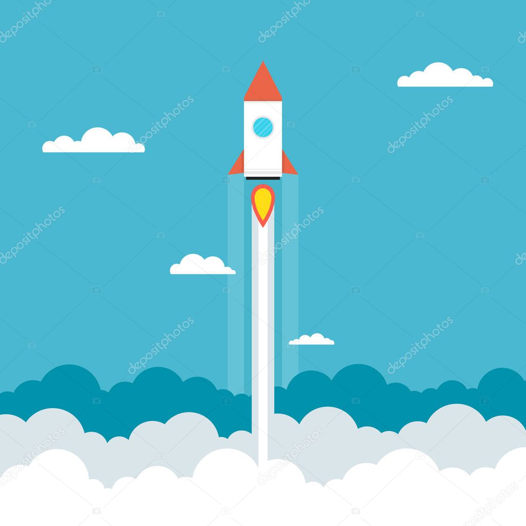 Colorful rocket launch in space vector illustration
