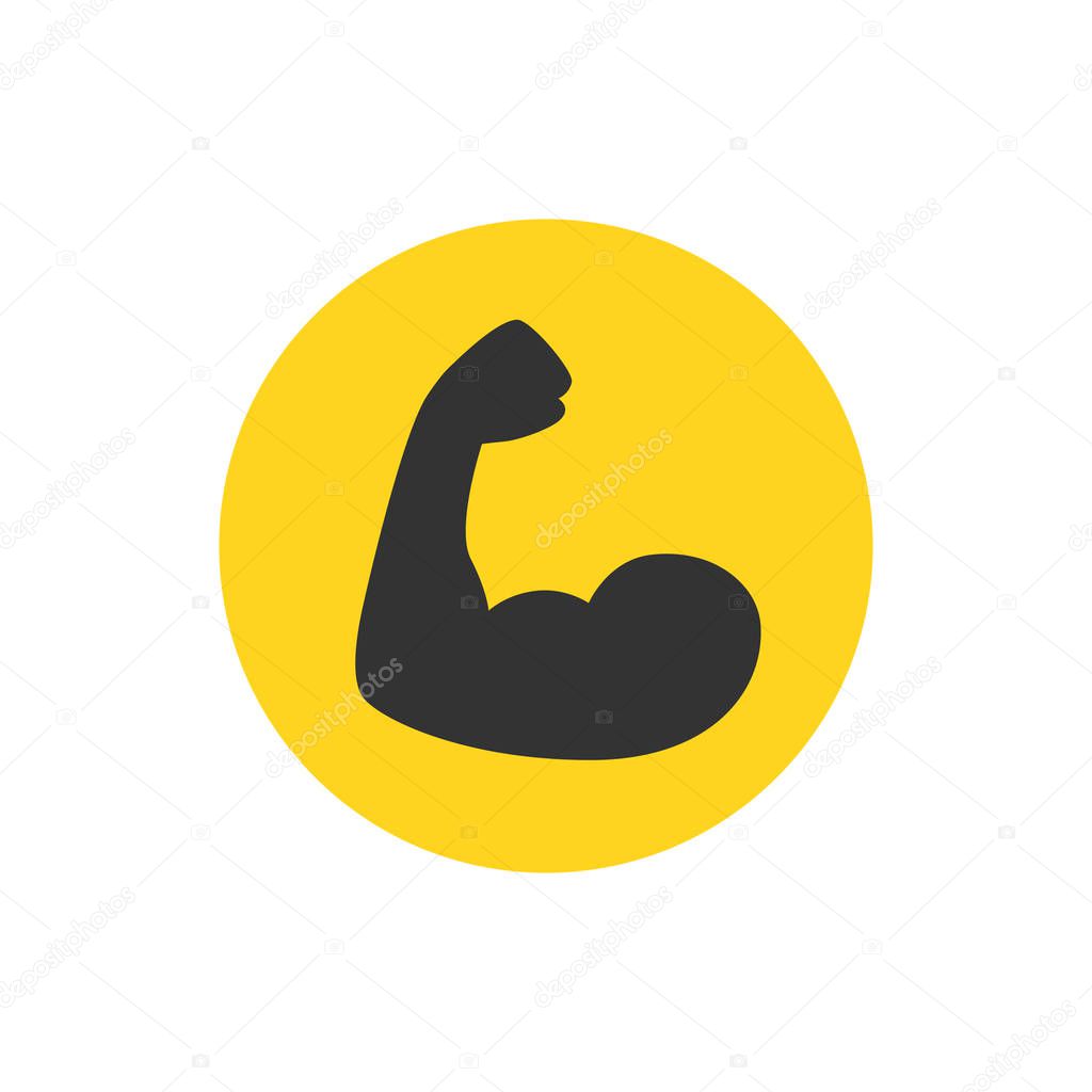 Biceps strong arm colored. Flat cartoon style. Vector illustration. 