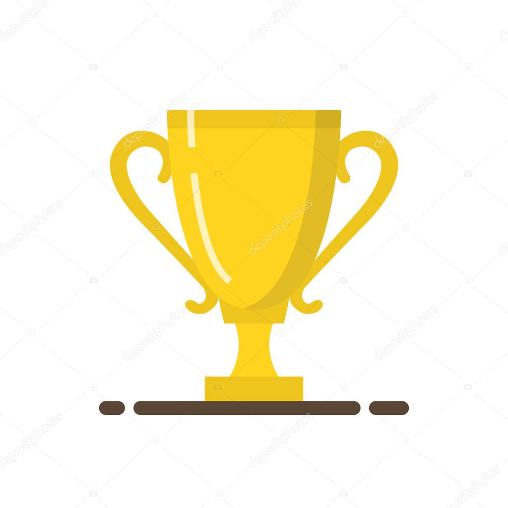 Golden winner cup. Trophy cup. Flat cartoon style. Vector illustration.