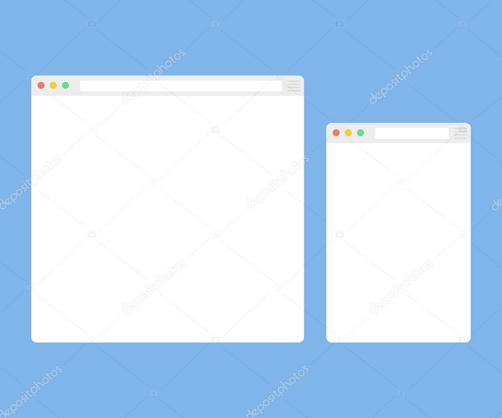 two Open Internet browser windows in a flat style. Design a simple blank web page.