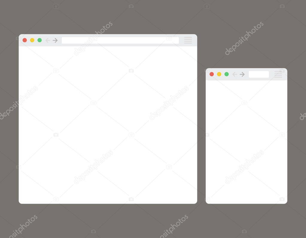 two Open Internet browser windows in a flat style. Design a simple blank web page.