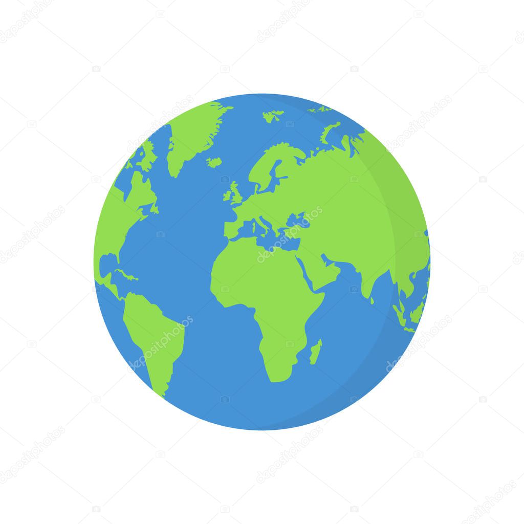 Earth globe isolated on white background. Flat planet icon. Vector illustration.