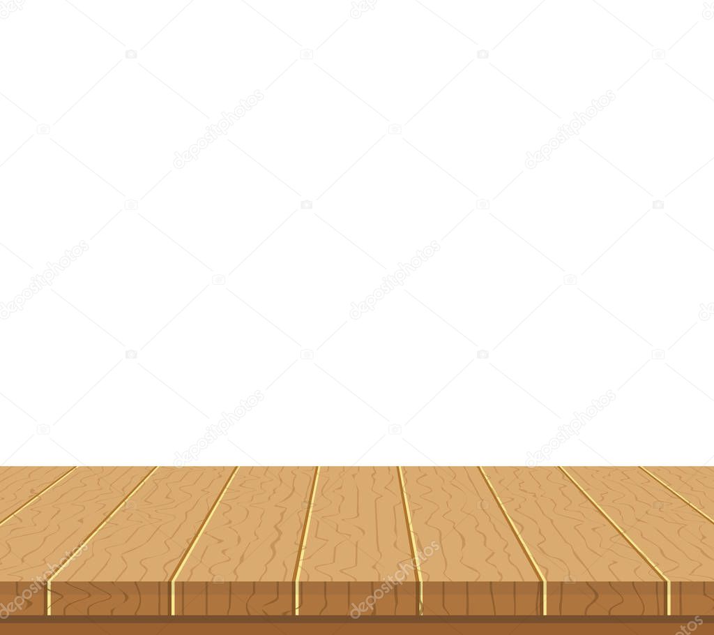 Wood table top on white background. Vector illustration.