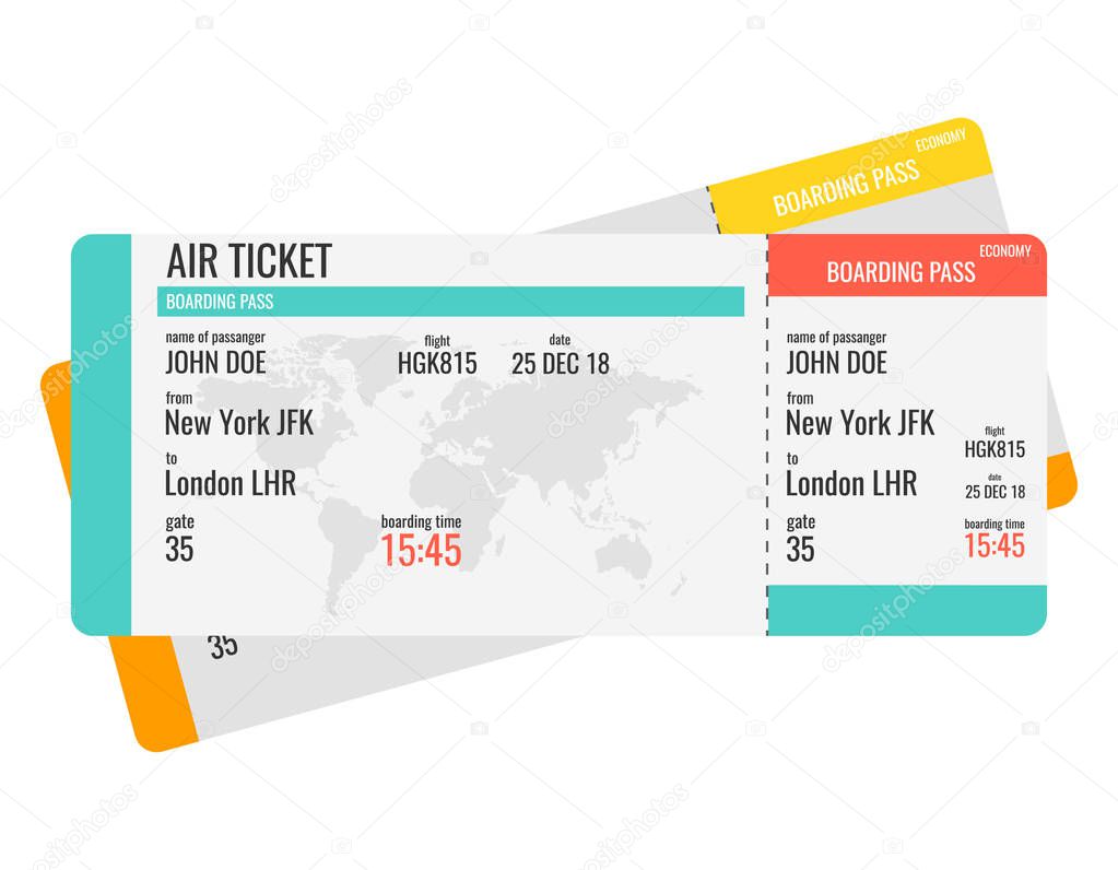 Two airline boarding pass tickets. Vector illustration.
