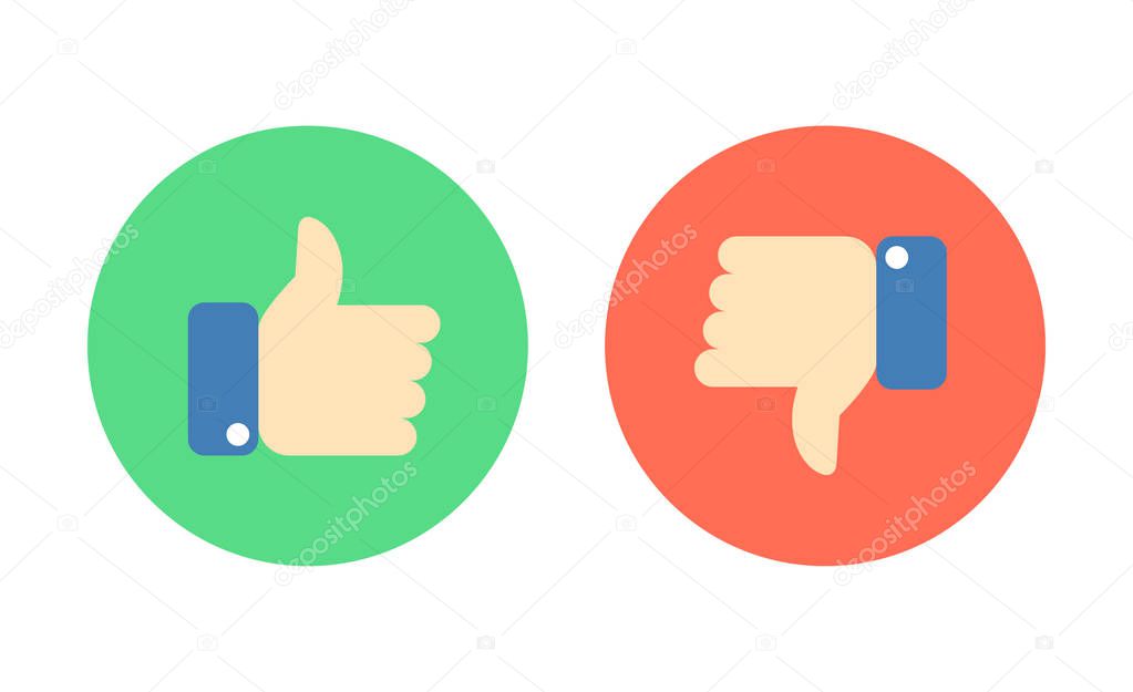 Like and dislike icons set. Thumbs up and thumbs down. Vector illustration.