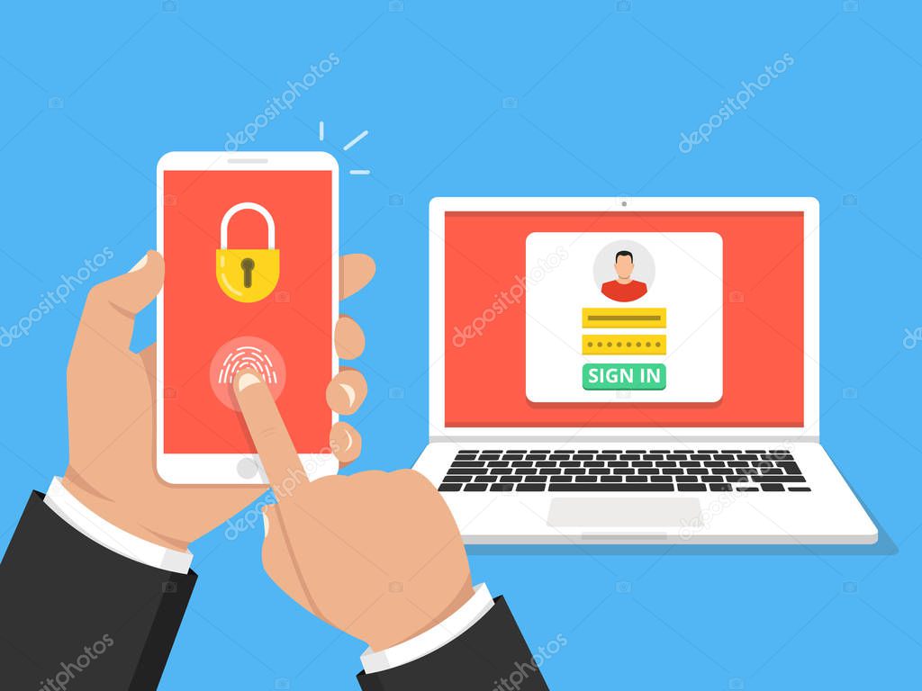 Two steps authentication concept. Verification by smartphone. Vector illustration.