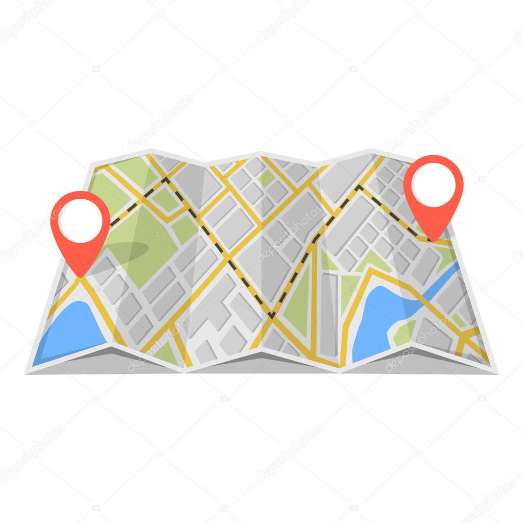 Map with GPS navigation and points on it. Finding the way concept. Vector illustration. 